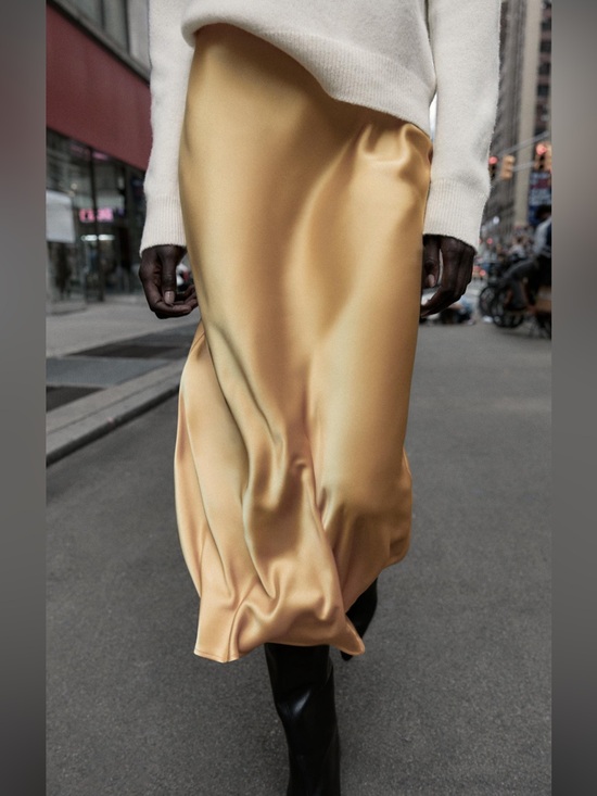 Zara Dresses & Skirts - Zara Gold Satin Midi Slip Skirt